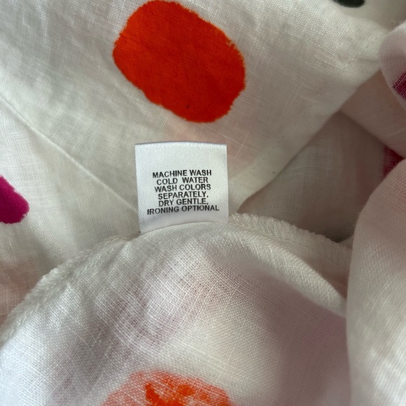 FLAX Women’s White Painted Unique Linen Short Sleeve Top Medium - Picture 9 of 12